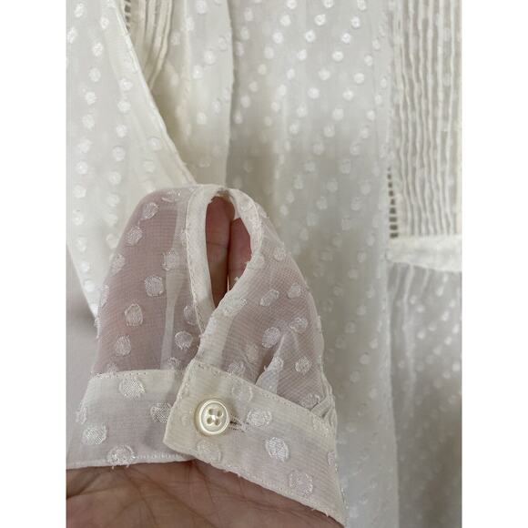 Madewell White Sheer Pleated Blouse Textured Swiss Dot Size XSMALL Relaxed‎ Boxy - Picture 4 of 7
